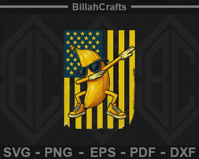 Dabbing Banana American Flag SVG Funny 4th of July Fruit Clipart SVG BillahCrafts 