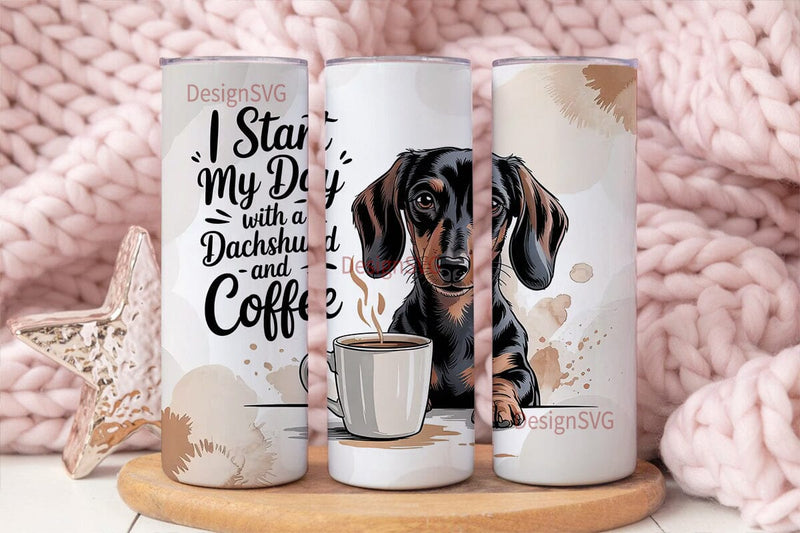 Dachshund and Coffee 20oz Tumbler Wrap Sublimation DesignSVG 