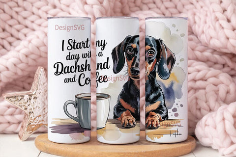 Dachshund and Coffee 20oz Tumbler Wrap Sublimation DesignSVG 