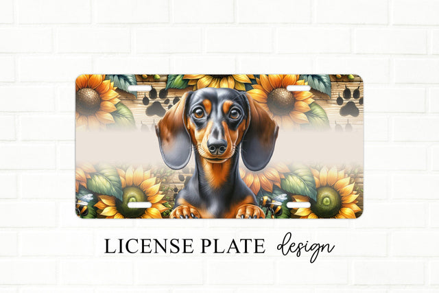 Dachshund and Sunflowers License Plate Design Sublimation BijouBay 