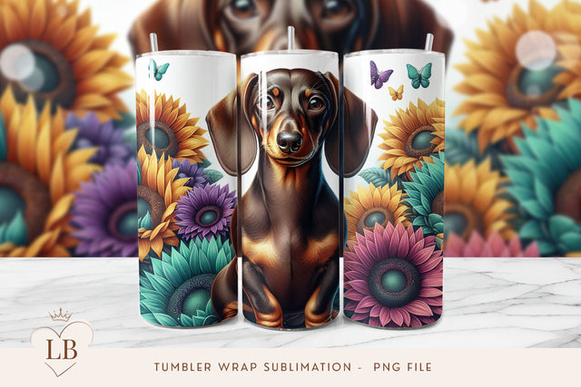 Dachshund and Sunflowers Tumbler Wrap Sublimation PNG Sublimation BijouBay 