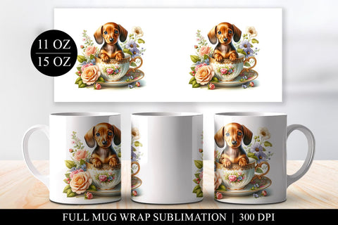 Dachshund Coffee Mug Design, Full Wrap Sublimation Mug Sublimation BijouBay 