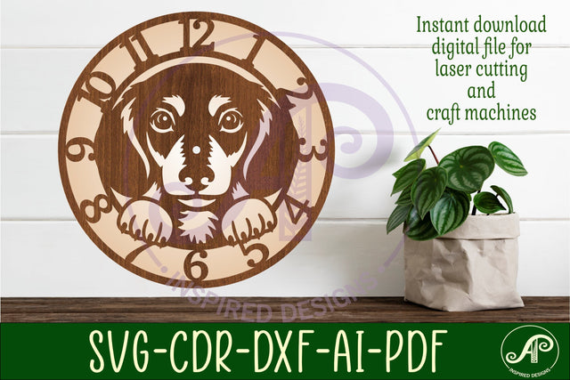 Dachshund Dog clock laser cut files, SVG file SVG APInspireddesigns 