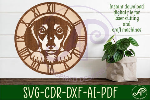 Dachshund Dog clock laser cut files, SVG file SVG APInspireddesigns 