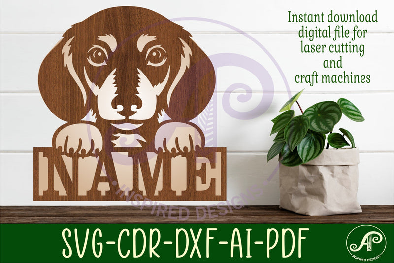 Dachshund dog two layer name sign svg laser cut file SVG APInspireddesigns 