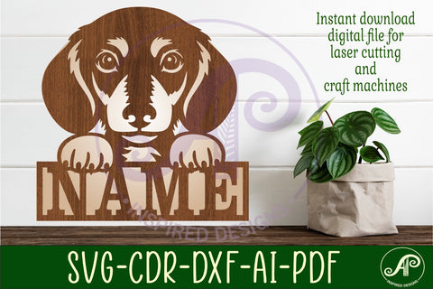 Dachshund dog two layer name sign svg laser cut file SVG APInspireddesigns 