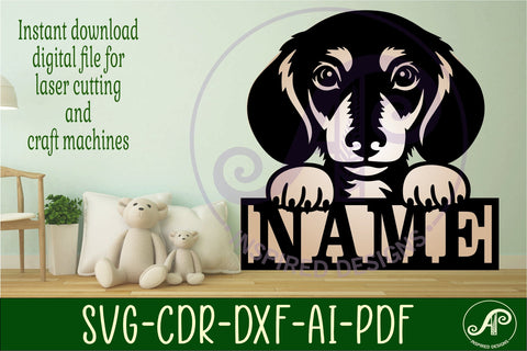 Dachshund dog two layer name sign svg laser cut file SVG APInspireddesigns 