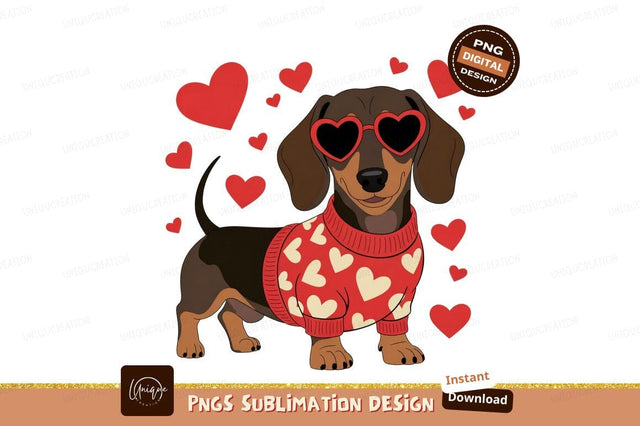 Dachshund Dog Wearing Heart Sweater Valentine Sublimation Designangry 