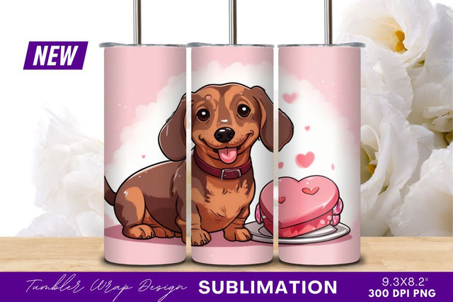 Dachshund dog with heart shaped cake Sublimation Regulrcrative 