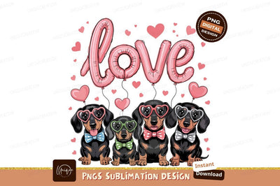 Dachshund Dogs With Love Balloons Illustration Sublimation Designangry 