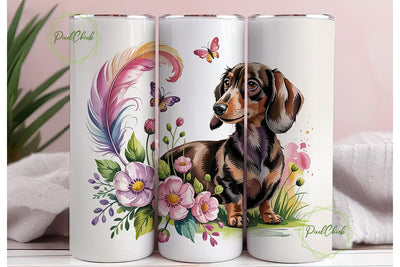 Dachshund Floral 20oz Tumbler Wrap Sublimation PixelChick 