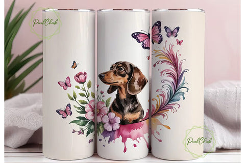 Dachshund Floral 20oz Tumbler Wrap Sublimation PixelChick 