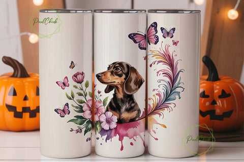 Dachshund Floral 20oz Tumbler Wrap Sublimation PixelChick 