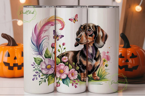 Dachshund Floral 20oz Tumbler Wrap Sublimation PixelChick 
