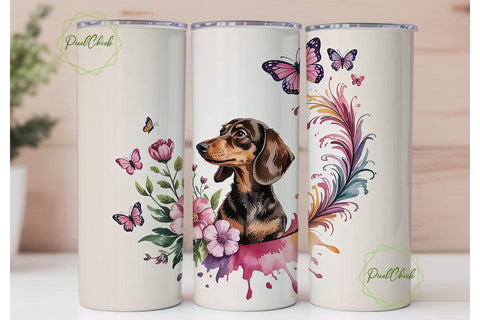 Dachshund Floral 20oz Tumbler Wrap Sublimation PixelChick 