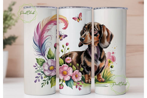 Dachshund Floral 20oz Tumbler Wrap Sublimation PixelChick 