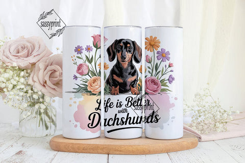 Dachshund Floral 20oz Tumbler Wrap Sublimation sassyprint 