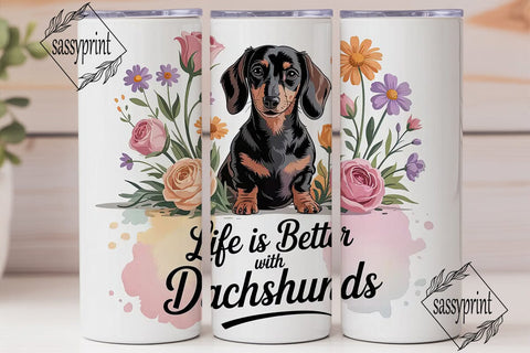 Dachshund Floral 20oz Tumbler Wrap Sublimation sassyprint 