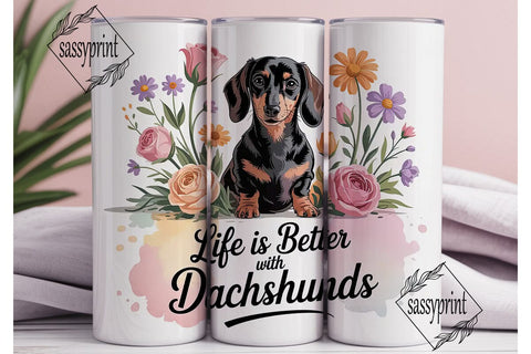 Dachshund Floral 20oz Tumbler Wrap Sublimation sassyprint 
