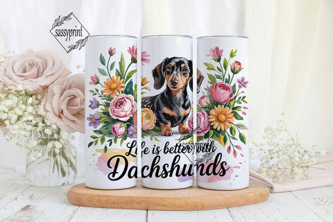 Dachshund Floral 20oz Tumbler Wrap Sublimation sassyprint 