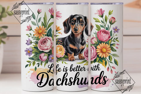 Dachshund Floral 20oz Tumbler Wrap Sublimation sassyprint 