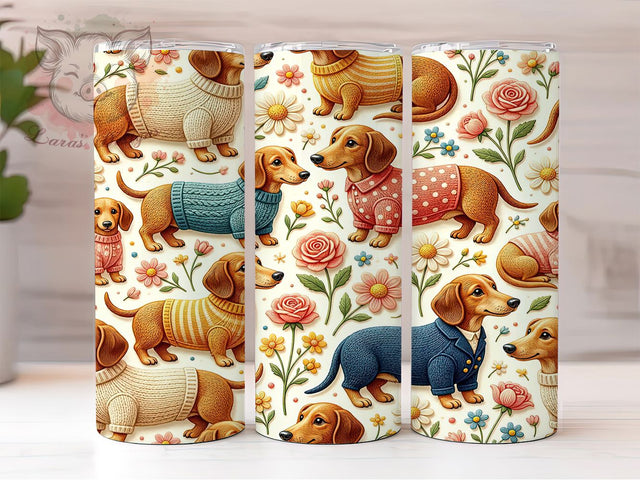 Dachshund Floral Fun 20oz Tumbler, Dachshund Dog, Floral Pattern, Pet Lover, Whimsical Charm, Animal Motif, Skinny Tumbler, Sublimation PNG Sublimation Lara' s Designs 