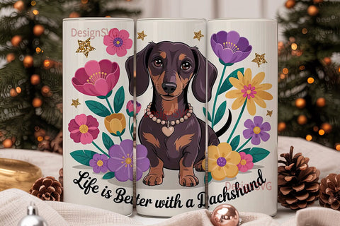 Dachshund Floral Tumbler Wrap Sublimation DesignSVG 