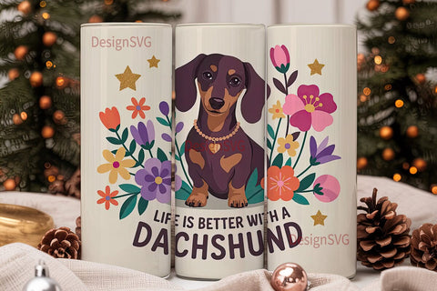 Dachshund Floral Tumbler Wrap Sublimation DesignSVG 