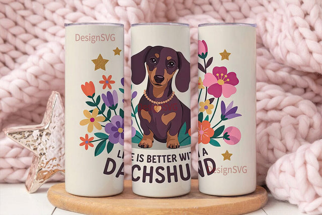 Dachshund Floral Tumbler Wrap Sublimation DesignSVG 