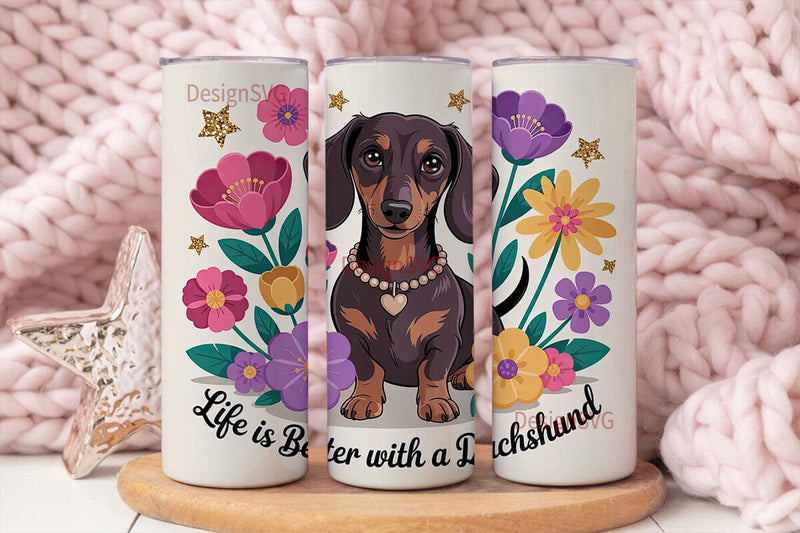 Dachshund Floral Tumbler Wrap Sublimation DesignSVG 