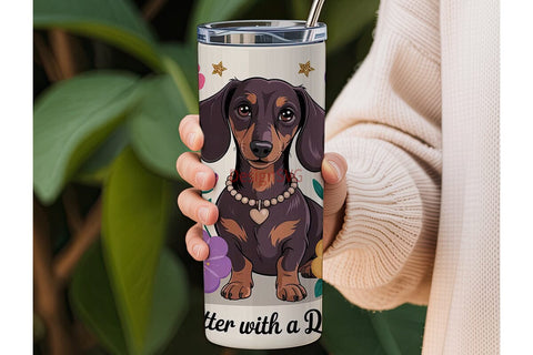 Dachshund Floral Tumbler Wrap Sublimation DesignSVG 