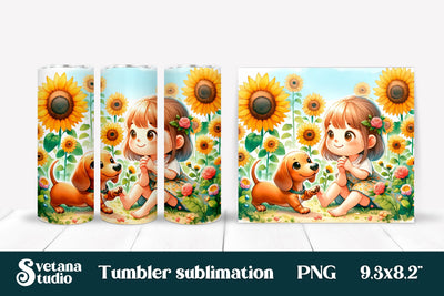 Dachshund girl sunflower tumbler sublimation PNG design Sublimation Svetana Studio 