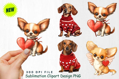 Dachshund in Valentine's Sweater with Heart Patterns Clipart Sublimation Regulrcrative 