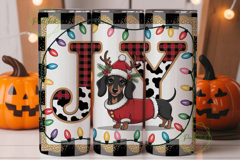 Dachshund Joy Christmas Tumbler Wrap Sublimation PixelChick 