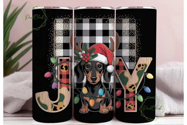 Dachshund Joy Christmas Tumbler Wrap Sublimation PixelChick 