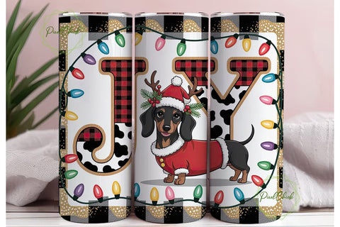 Dachshund Joy Christmas Tumbler Wrap Sublimation PixelChick 