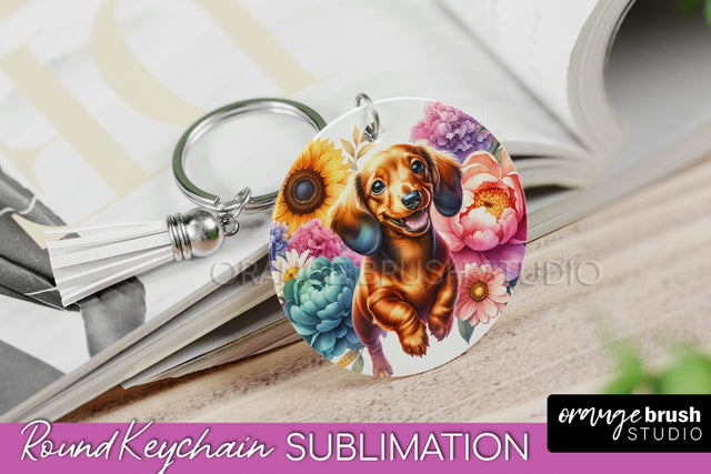 Dachshund Keychain - Dog mom Floral Keychain Sublimation Design Sublimation OrangeBrushStudio 