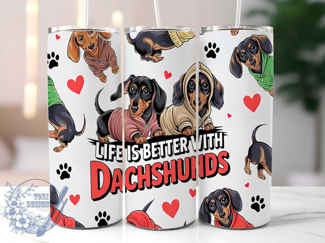 Dachshund Life Better with Dogs Tumbler, Life Better with Dogs, 20oz Tumbler Wrap, Sublimation Design, Custom Dog Tumbler, Pet Lover Tumbler, Dachshund Lover Tumbler Sublimation ToriDesigns 