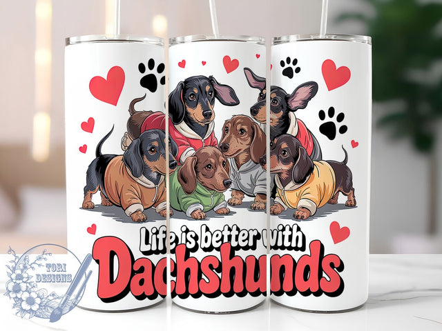 Dachshund Life Better with Dogs Tumbler, Life Better with Dogs, 20oz Tumbler Wrap, Sublimation Design, Custom Dog Tumbler, Pet Lover Tumbler, Dachshund Lover Tumbler Sublimation ToriDesigns 
