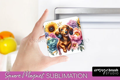 Dachshund Magnet Sublimation - Dog Mom Floral Magnet PNG Design Sublimation OrangeBrushStudio 