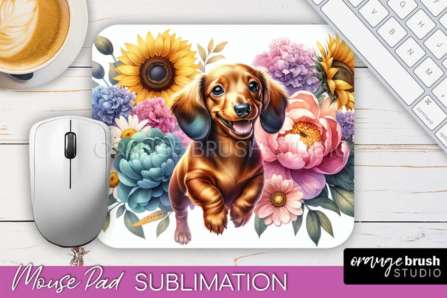 Dachshund Mouse Pad Design - Dog Mom Floral Mousepad Sublimation Sublimation OrangeBrushStudio 