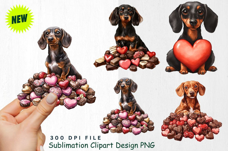 Dachshund on Valentine's Chocolates Clipart Sublimation Regulrcrative 