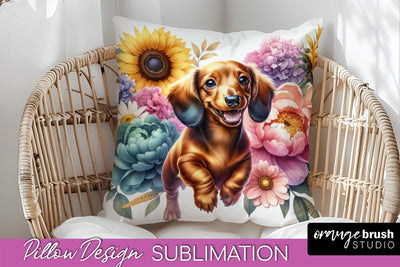 Dachshund Pillow Cover - Dog Mom Floral Pillow Sublimation Sublimation OrangeBrushStudio 