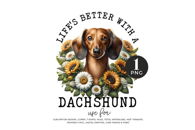 Dachshund PNG | Floral Dog Lover Sublimation Design Sublimation BijouBay 