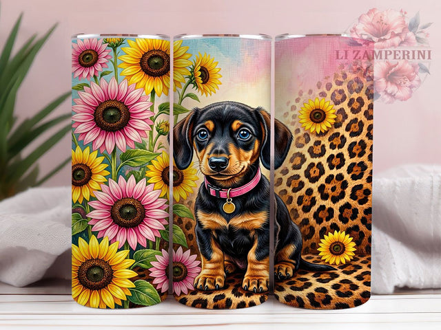 Dachshund Puppy Blue Eyes 20oz Tumbler, Black Tan Coat, Blue Eyes, Pink Collar, Cute Dog Design, 20oz Tumbler Wrap, Sublimation PNG Sublimation Li Zamperini 