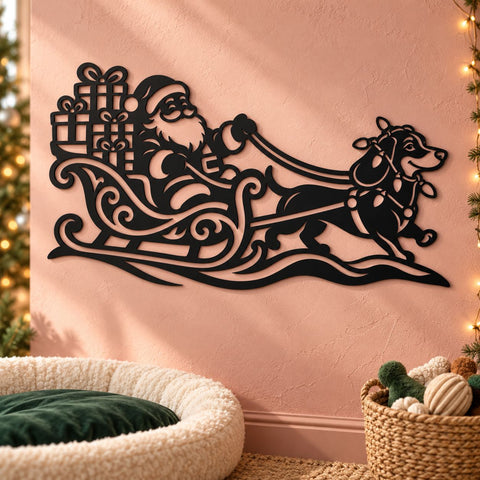 Dachshund Santa Sleigh Laser SVG | Christmas Dog DXF | Santa Gift Sleigh Metal Wall Art | Holiday Plasma CNC Cutting File SVG HappyDesignStudio 