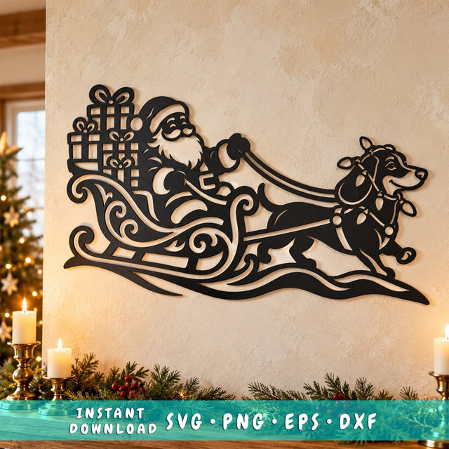Dachshund Santa Sleigh Laser SVG | Christmas Dog DXF | Santa Gift Sleigh Metal Wall Art | Holiday Plasma CNC Cutting File SVG HappyDesignStudio 