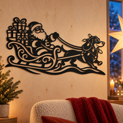 Dachshund Santa Sleigh Laser SVG | Christmas Dog DXF | Santa Gift Sleigh Metal Wall Art | Holiday Plasma CNC Cutting File SVG HappyDesignStudio 