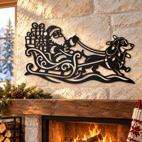 Dachshund Santa Sleigh Laser SVG | Christmas Dog DXF | Santa Gift Sleigh Metal Wall Art | Holiday Plasma CNC Cutting File SVG HappyDesignStudio 