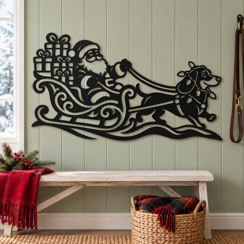 Dachshund Santa Sleigh Laser SVG | Christmas Dog DXF | Santa Gift Sleigh Metal Wall Art | Holiday Plasma CNC Cutting File SVG HappyDesignStudio 